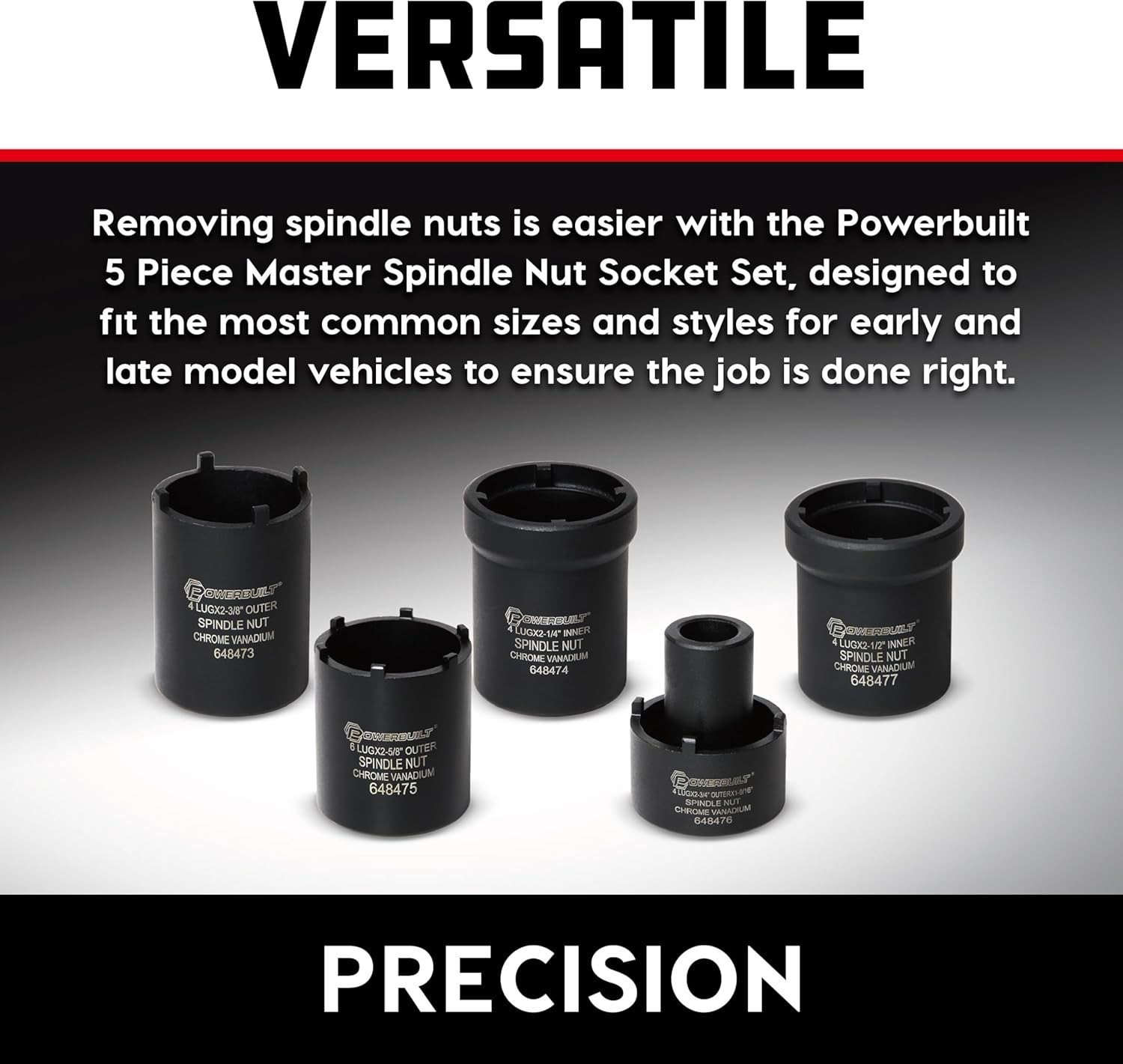 5-Piece Spindle Nut Socket Set for Easy Removal of 4WD Nuts – Durable Design