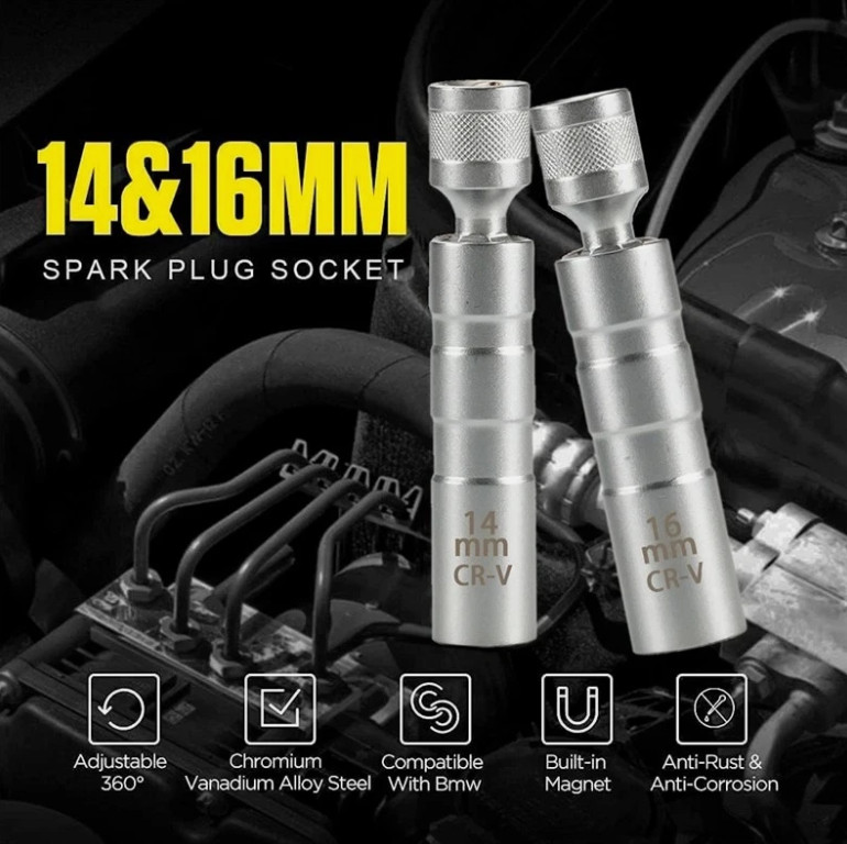 New 14MM 16MM Thin Wall Magnetic Swivel Spark Plug Socket 12-Point Removal Tool