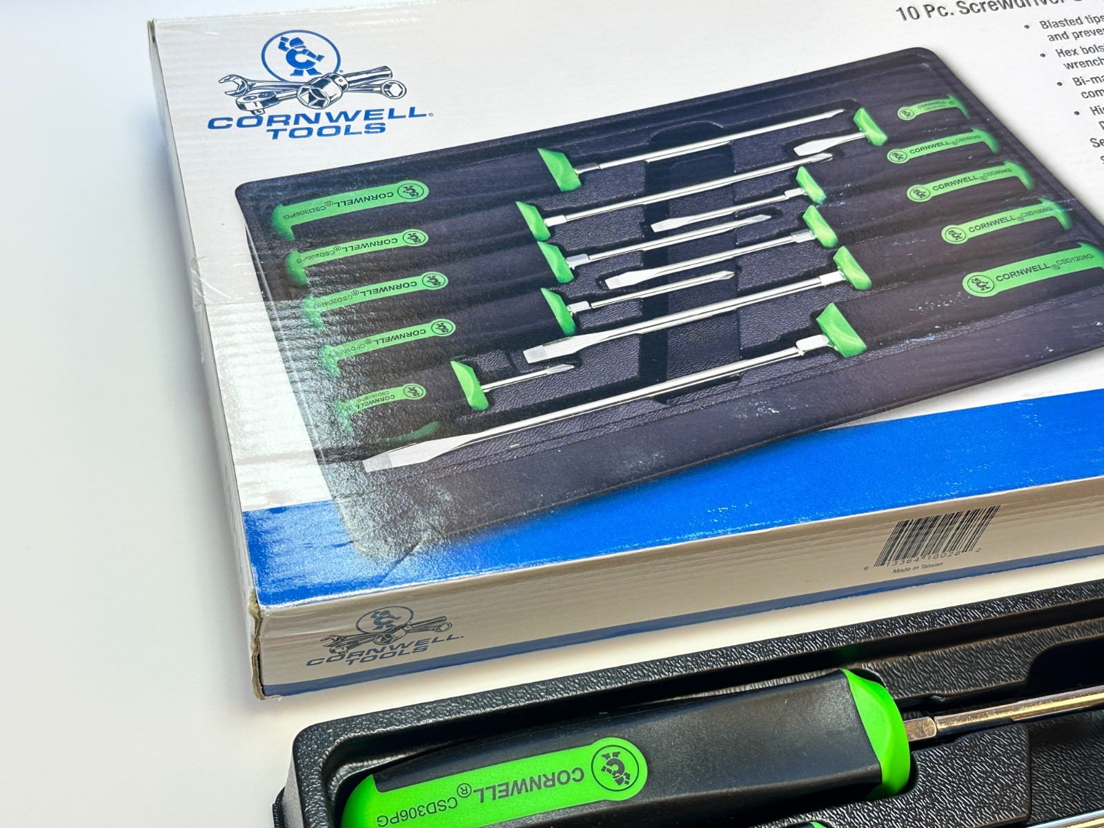 NEW Cornwell Tools CSD10SG 10pc NEON GREEN Square Grip Screwdriver Set, NOS
