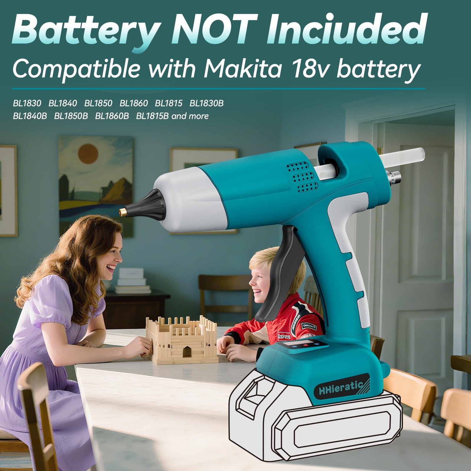 HHieratic Cordless Hot Glue Gun for Makita 18V Battery,Craft Guns Blue