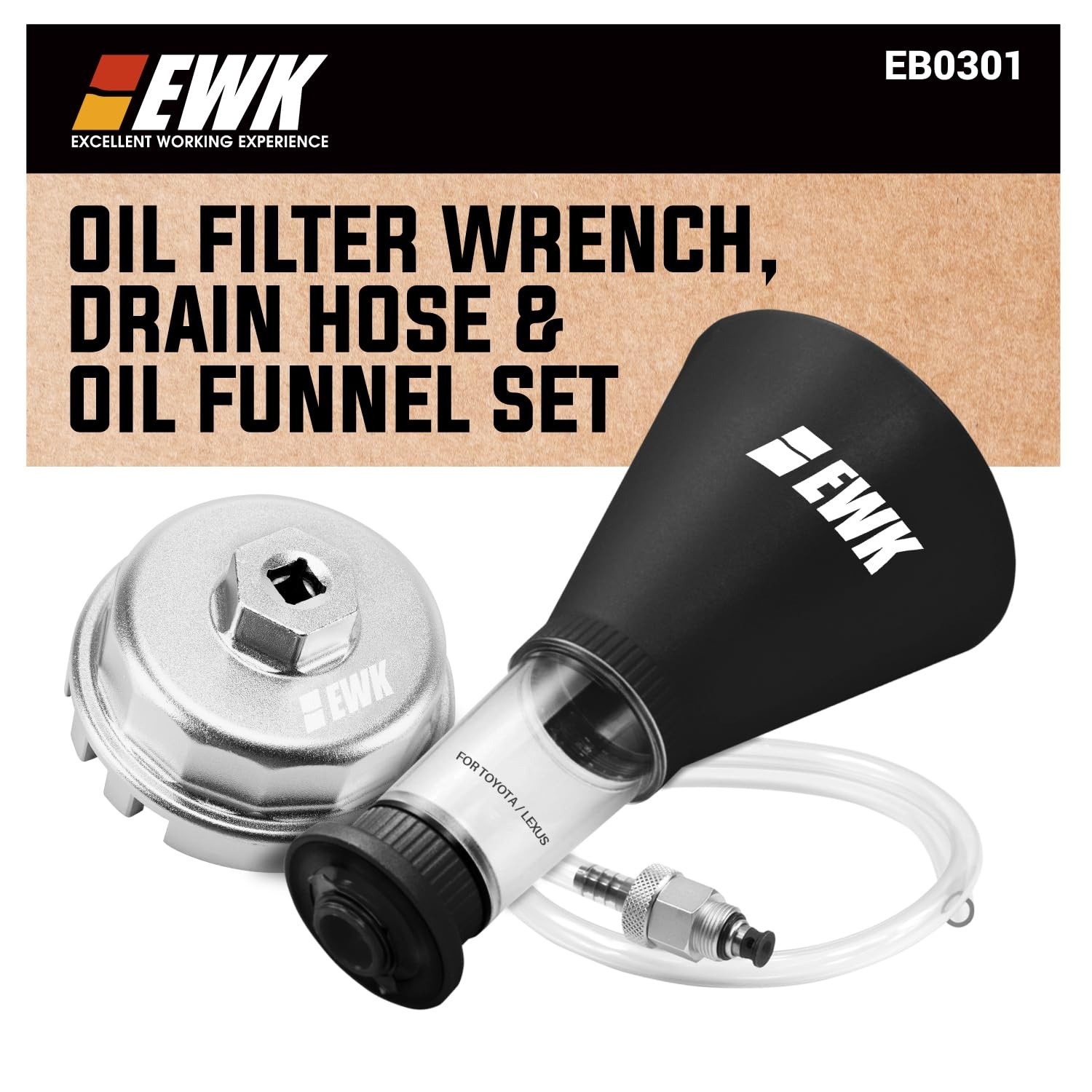 64mm Oil Filter Wrench Set, Drain Hose & Funnel – No-Mess Oil Change Kit for Toy
