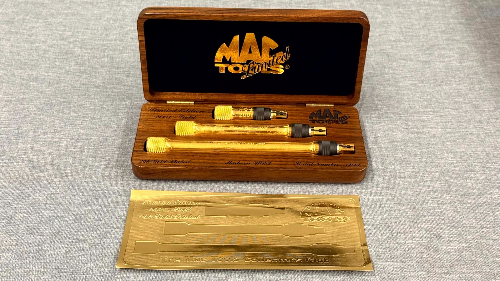 MAC Tools Limited Edition 2001 24k Gold Plated 3 Piece Extension Set USA W/case