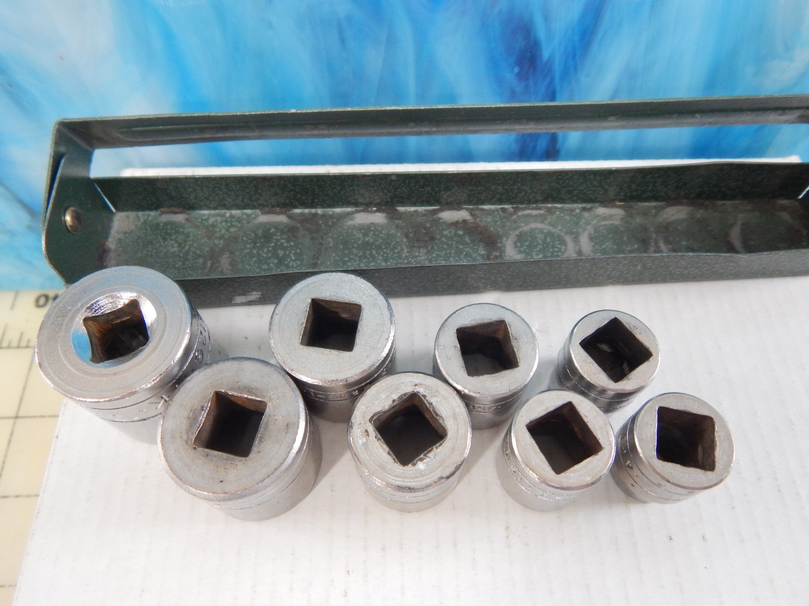S-K tools 3/8 dr. socket set 8 piece ,carry tray, Vintage SAE Shallow, 3/8-13/16
