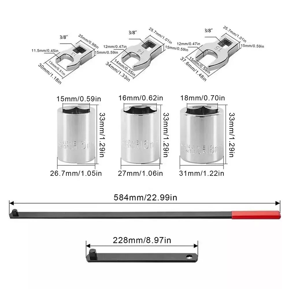 8 pcs Serpentine Belt Tool Set 3/8″ 1/2″ Pulley Wrench Installation Removal Tool