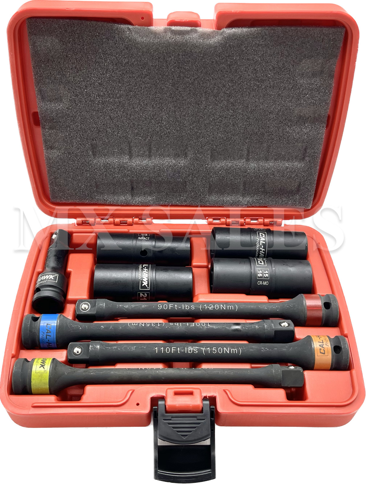 Professional 9Pc Torque Extension Bar 1/2″ Dr. & Thin Wall Deep Imp Socket Set