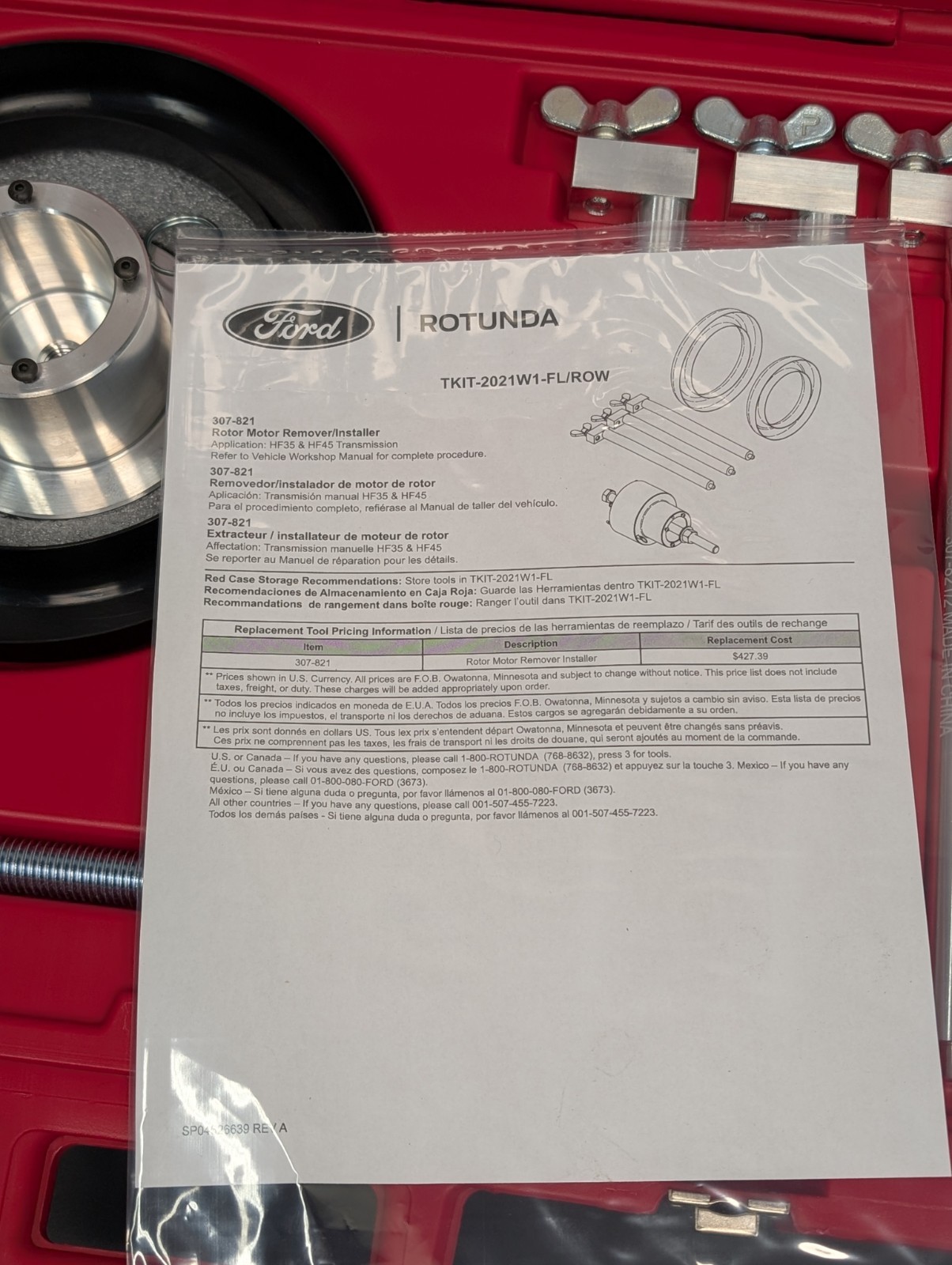 Ford Rotunda OTC 307-821 Remover Installer Fixture Set HF35 HF45 TKIT-2021W1-FL