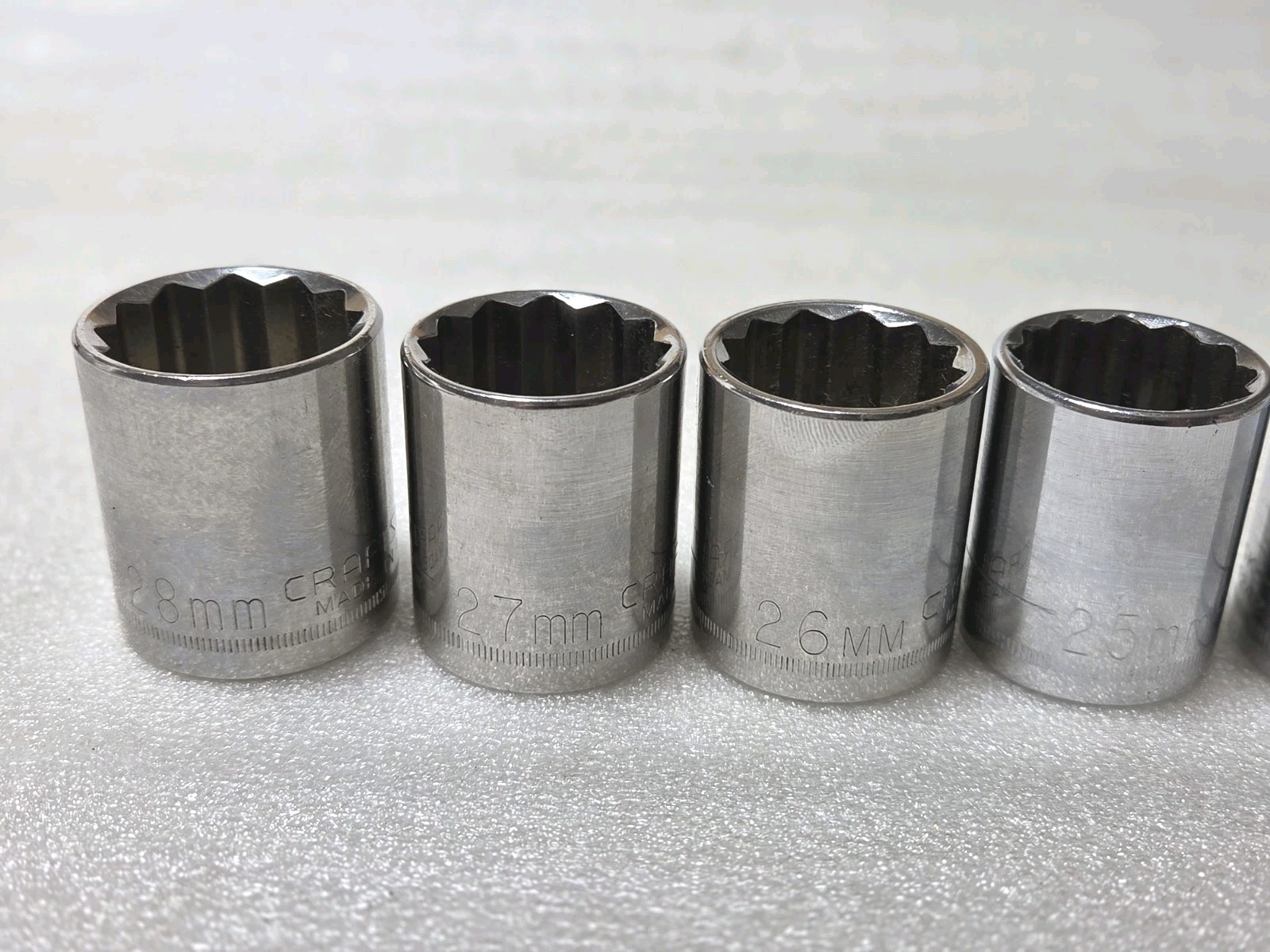 8 Pc. Mixed Set CRAFTSMAN G GK Series 21-28mm 1/2″ Drive 12 Pt Shallow Socket