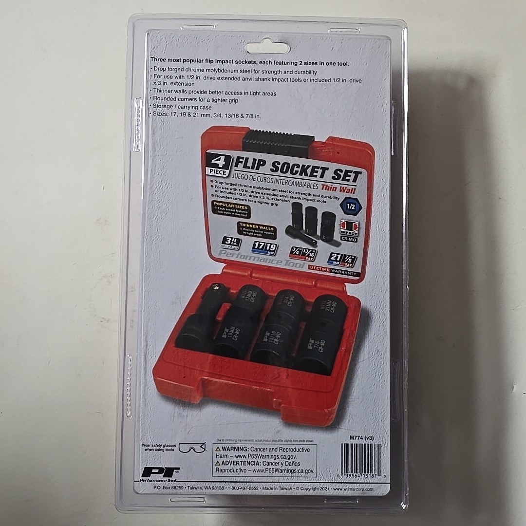 1/2″ Drive SAE/Metric 6-Point Standard Flip Impact Socket Set 4 Pieces