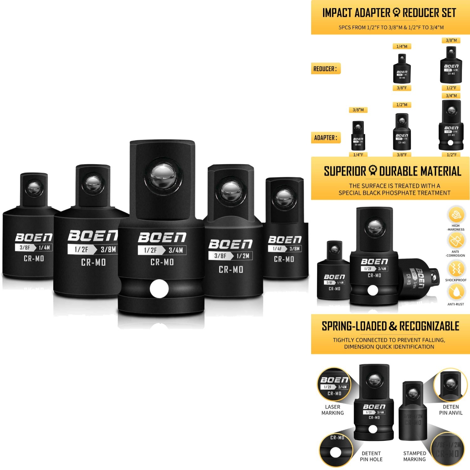 Impact Socket Adapter Reducer Set 1/4″ 3/8″ 1/2″ Drive Conversion Tool CR-MO 5PC