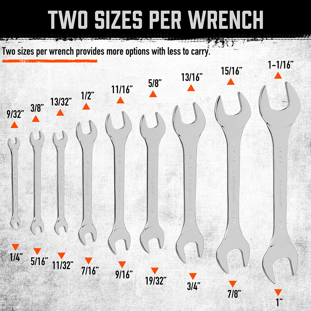 9PC Super-Thin Open End Wrench Set Rolling Pouch SAE Slim Spanner 1/4″-1-1/16″