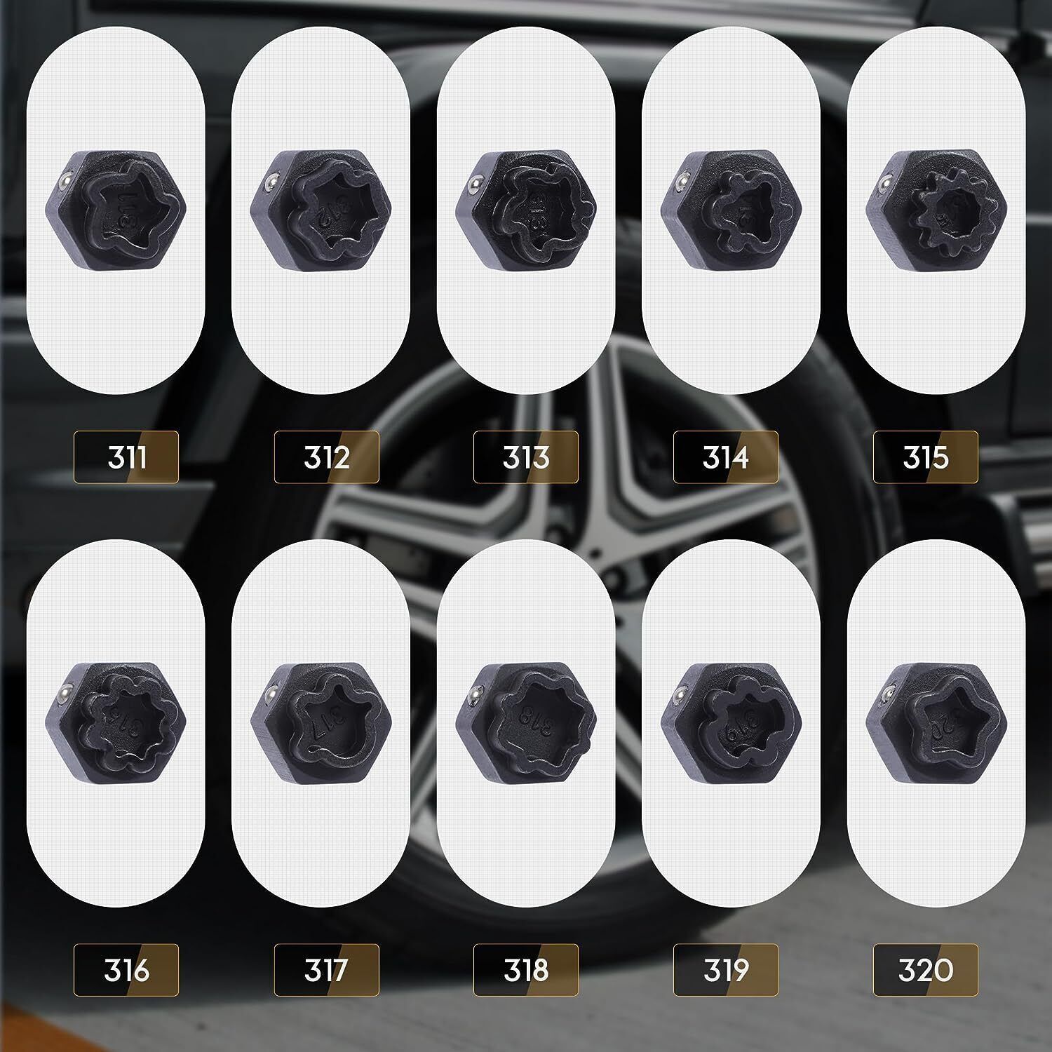 32pcs Wheel Lock Anti-Theft Screw Lug Nut Removal Key Socket for Mercedes-Benz