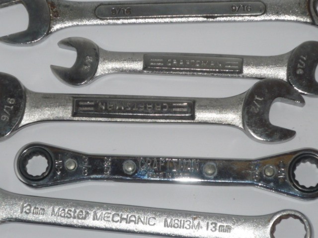 Lot of 23 wrenches, open and box end , Craftsman, SK, Master Mechanic & more.