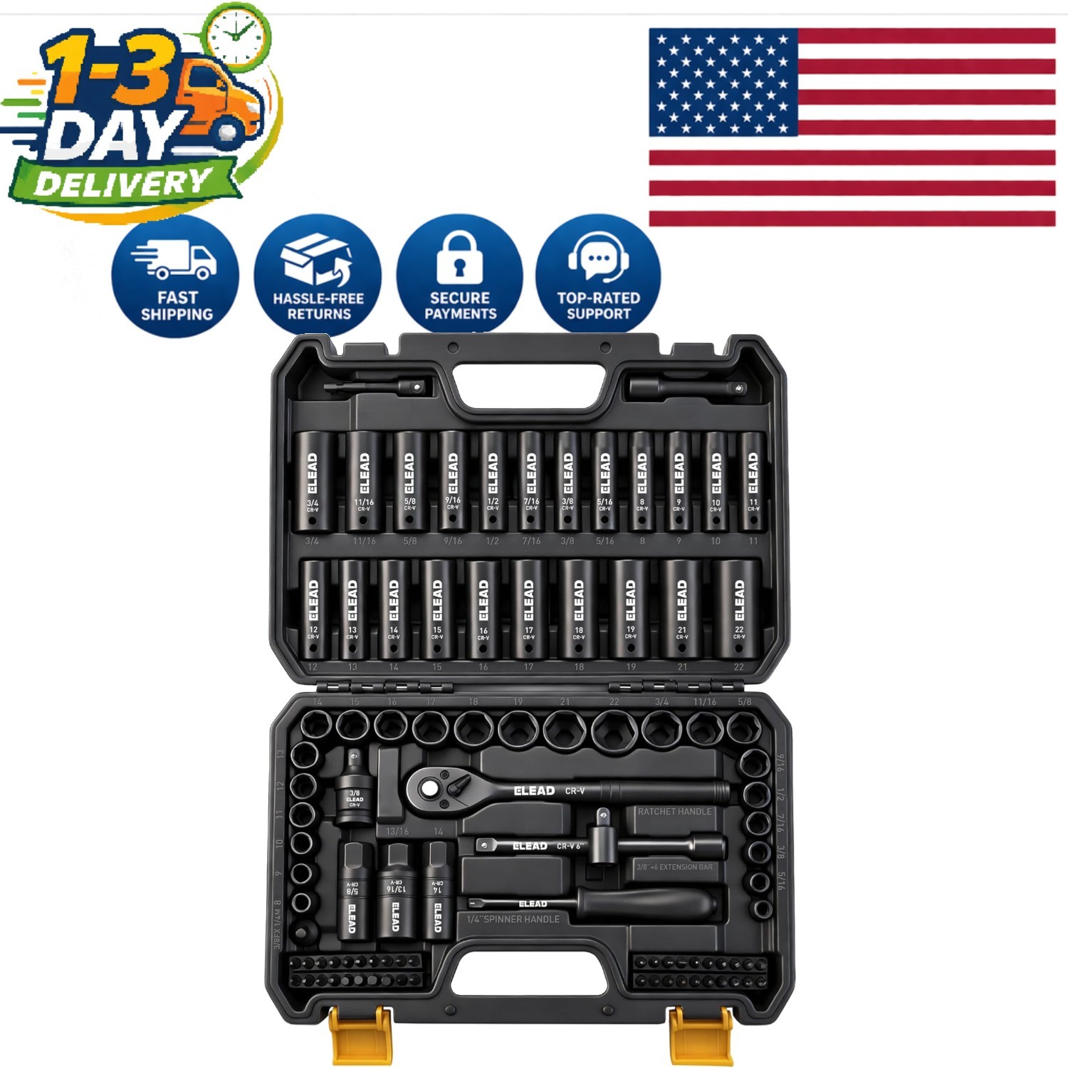 96-Piece Chrome Vanadium Impact Socket Set with Ratchet & Extensions