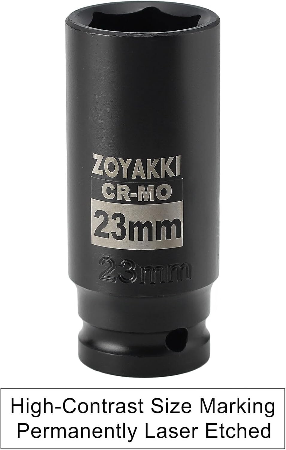 Efficient 1/2″ Drive 23mm Impact Socket with Laser Etched Marking for Precision