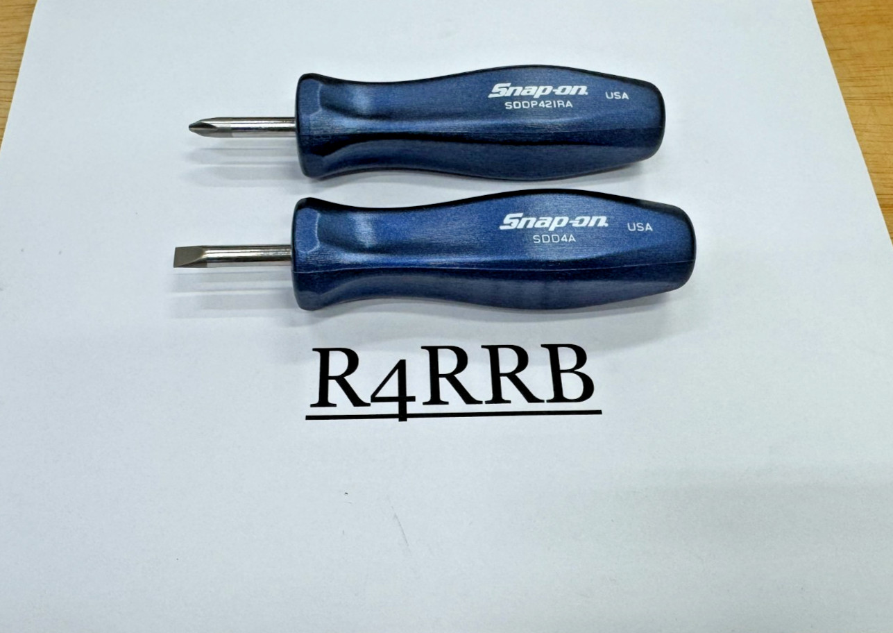 Snap-on Tools RARE POWER BLUE 2pc Hard Standard Handle Stubby Screwdriver Set