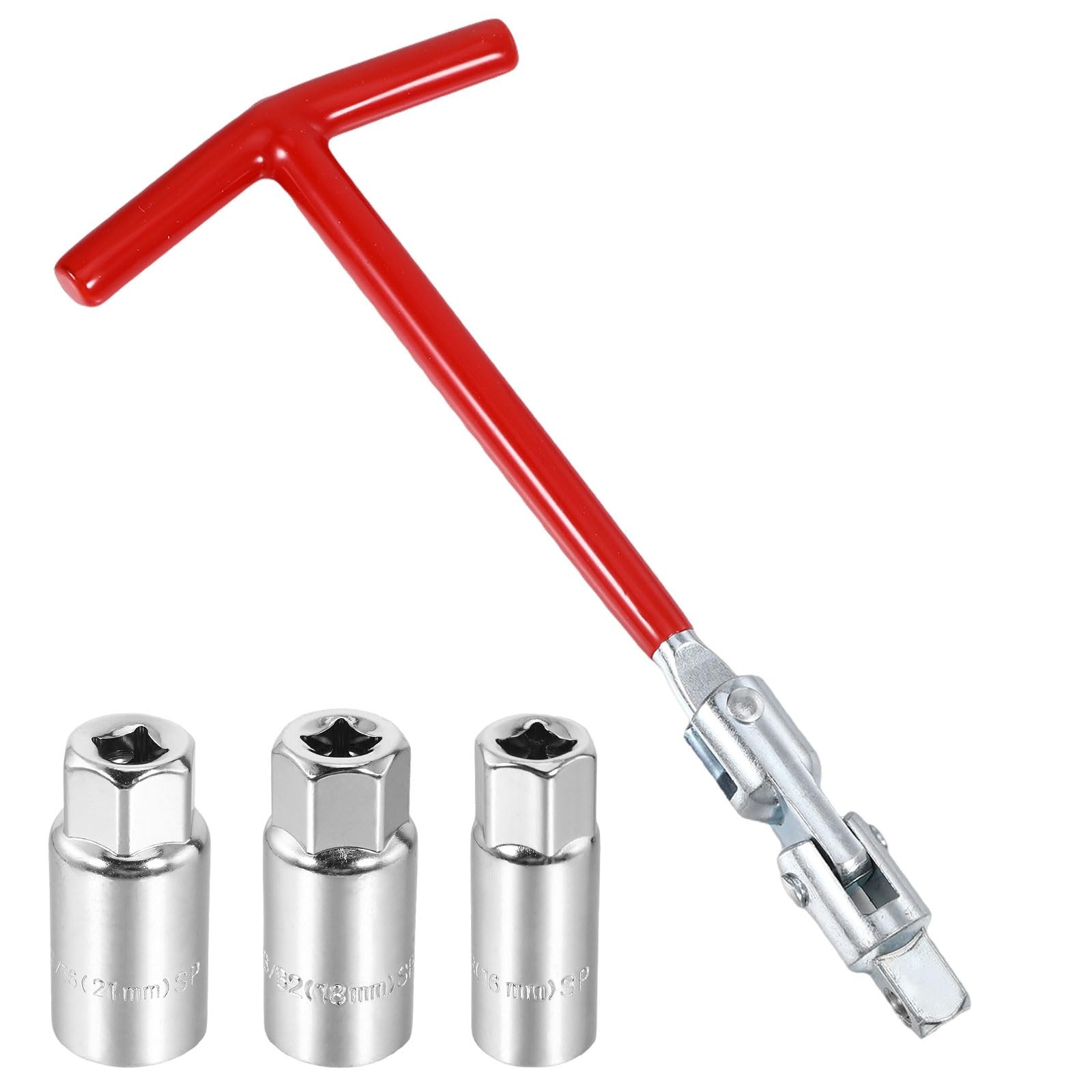 4Pack Spark Plug Socket Wrench Set, T-Handle 16mm (5/8″) 21mm 4PCS, Red