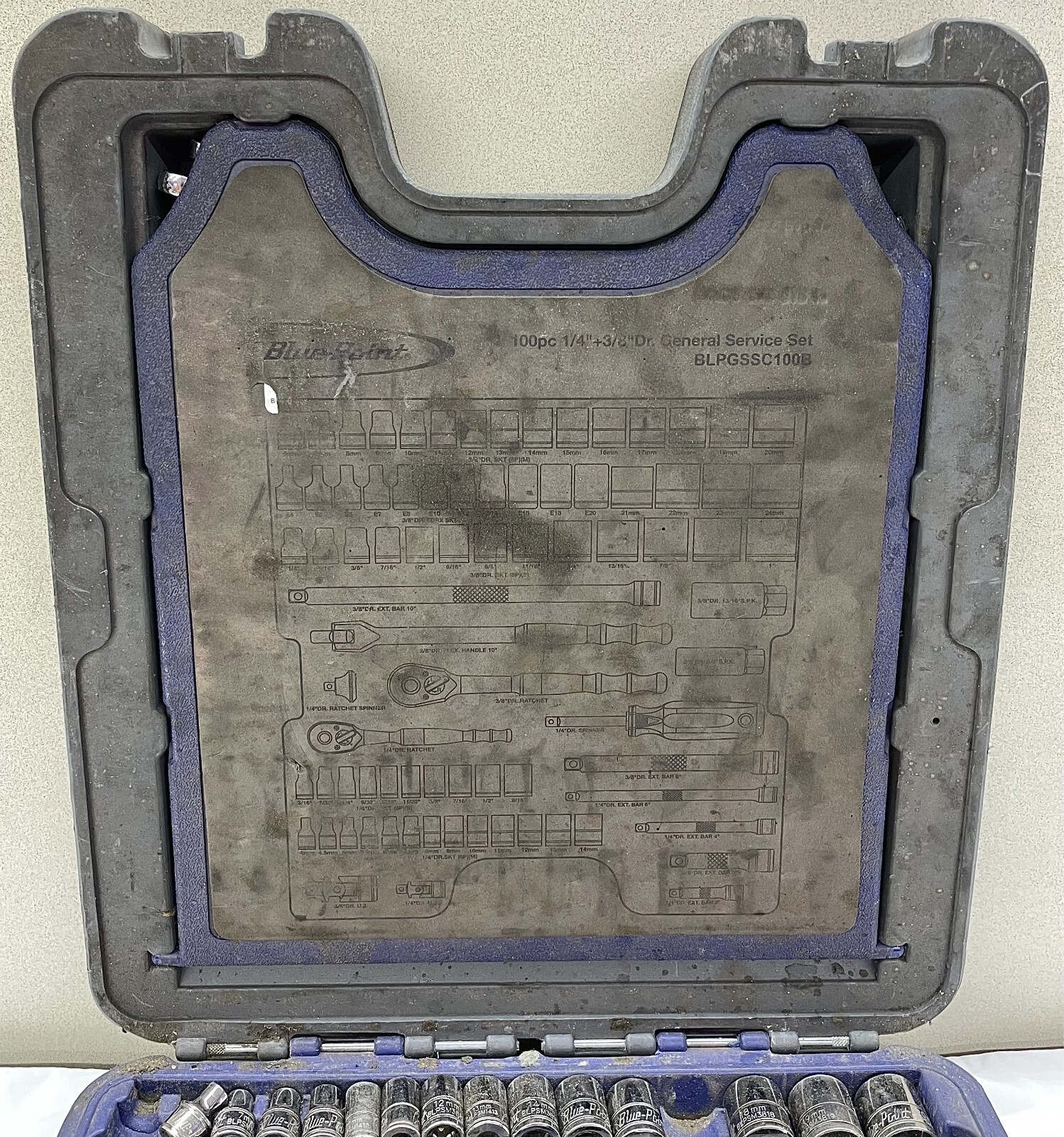 Blue Point 100pc 1/4″ & 3/8″ Dr General Service Set BLPGSSC100B (MISSING 9PCS)