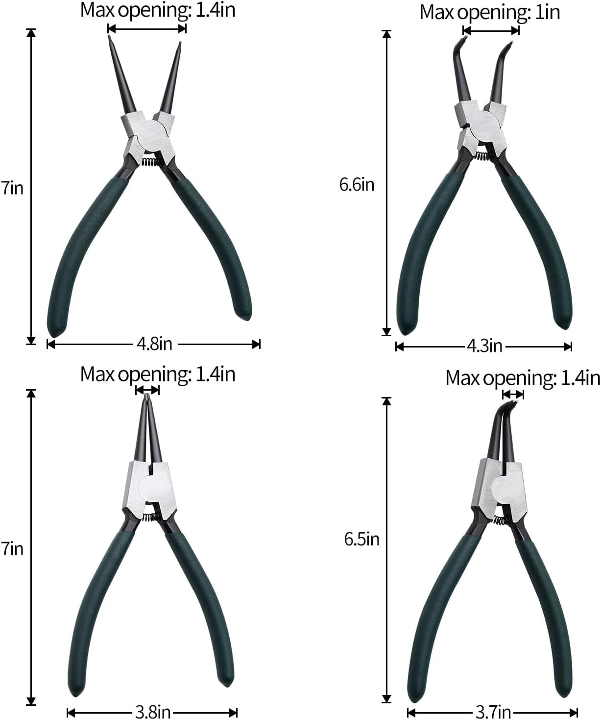 Precision 7″ Circlip Pliers Set – Ergonomic 4pcs Kit with Bent and Straight Jaws