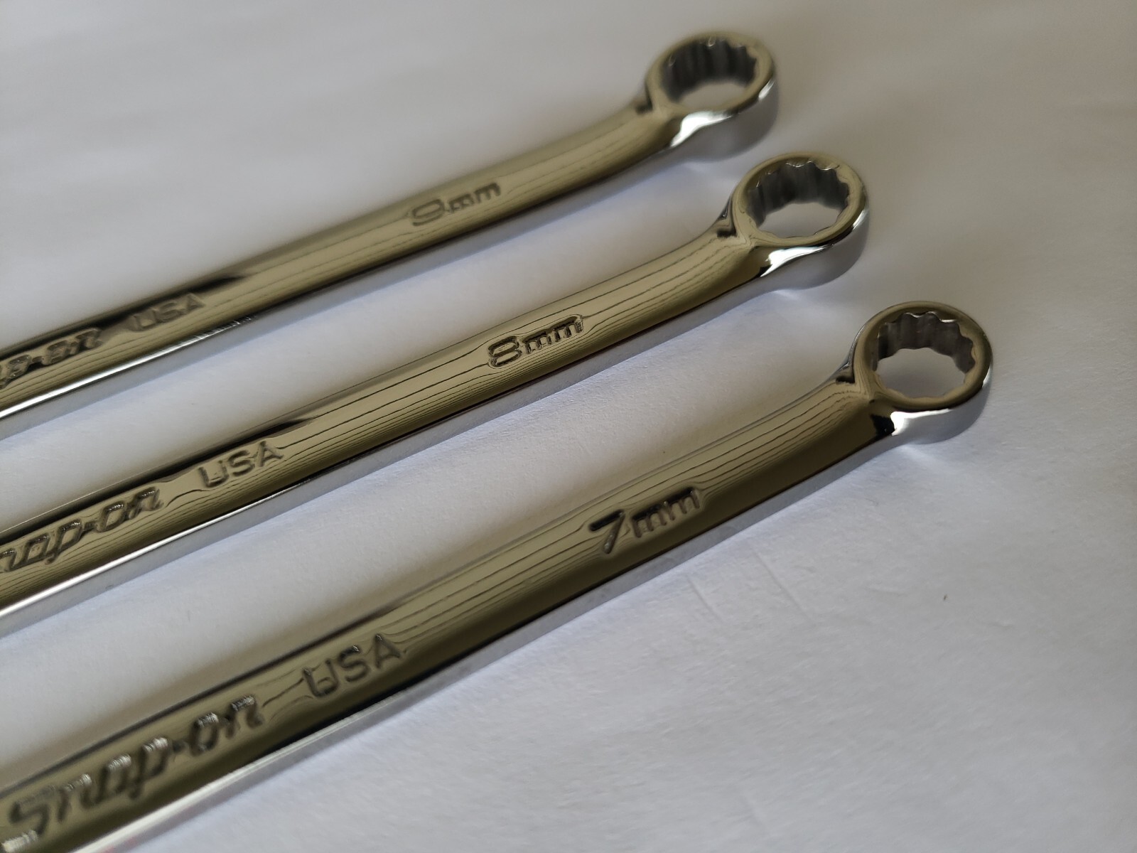 Snap-on Tools USA NEW 3pc Metric 7mm – 9mm Flank Drive PLUS Combo Wrench Lot Set
