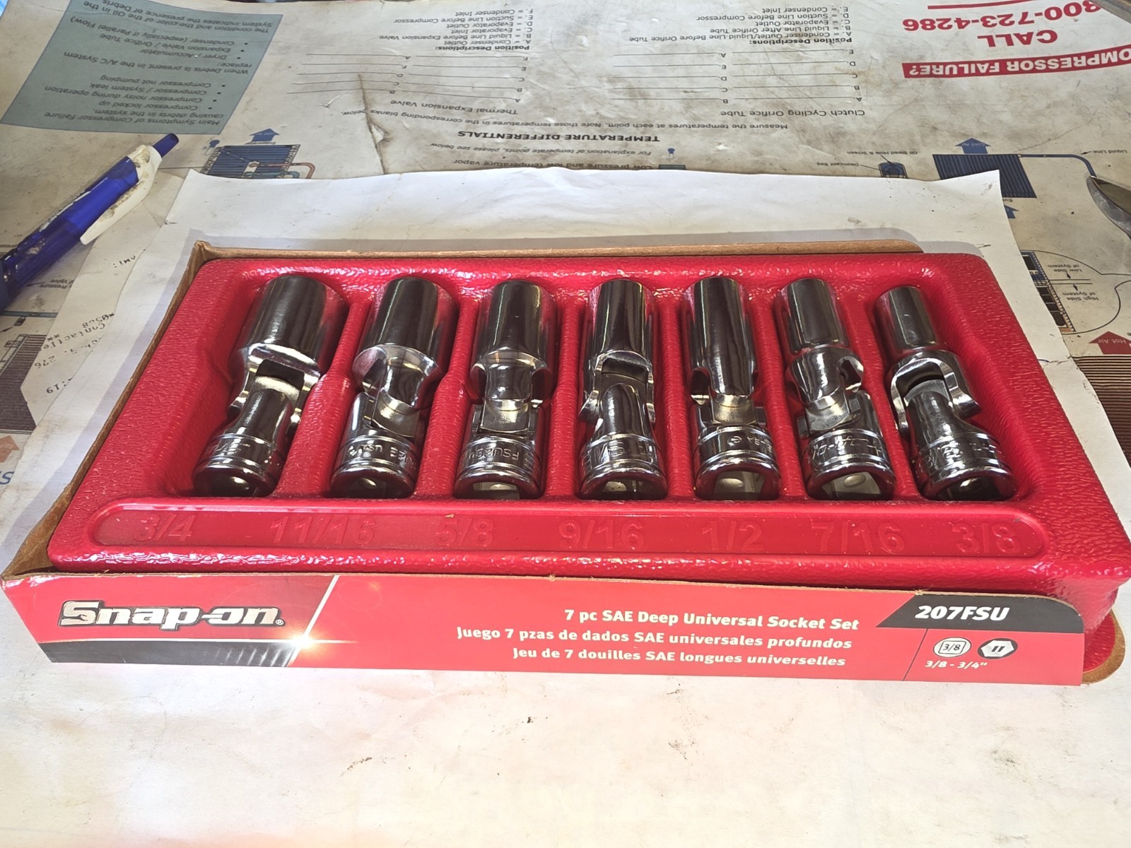 7 Pc. – Snap On Tools 207FSU Deep Universal Socket Set, Size 3/8″- 3/4″