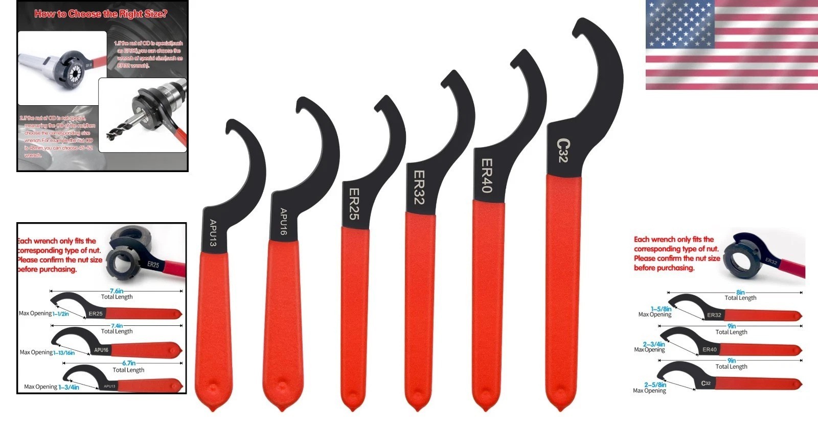 Versatile 6pcs Hook Wrench Set – Ideal for Coilover Shock & Mechanical Repairs