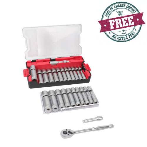 Hyper Tough 1/4-Inch Drive Ratchet and Socket Set, SAE and Metric, 50 Pieces
