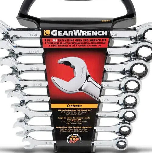 Gear Wrench 8 pc Ratcheting Open End SAE Wrench Set Hydraulic Line 85599