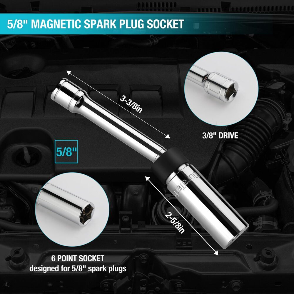 DURATECH 5/8″ Swivel Magnetic Spark Plug Socket Thin Wall 3/8″ Drivex 6″ 6-Point