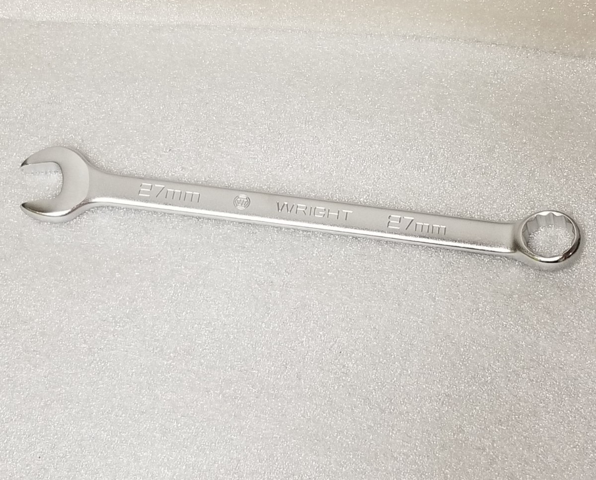 Wright 11-27MM Combination Wrench 27mm 12-Pt 14″OAL Satin Chrome Made in USA