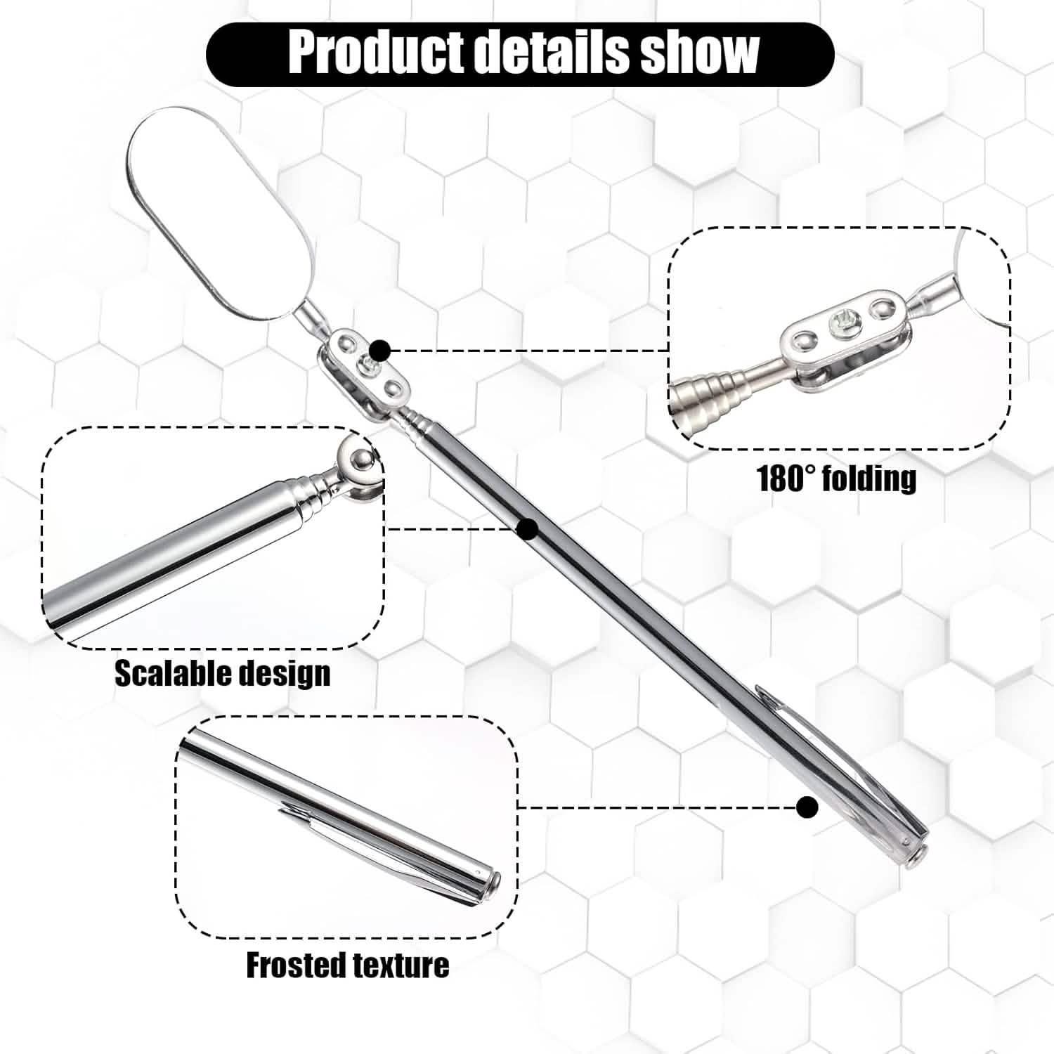 4PC – Telescopic Extending Inspection Mirror Oval Mechanics Tool Kit