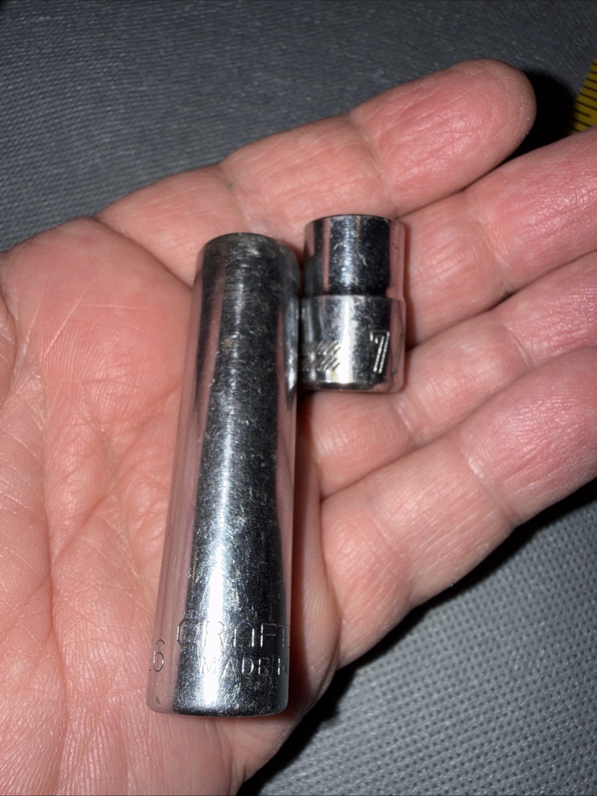 2 Craftsman 7/16″ Sockets 6 Point 3/8 Drive -V- 43331 (deep) & CMMT 43002 (reg).