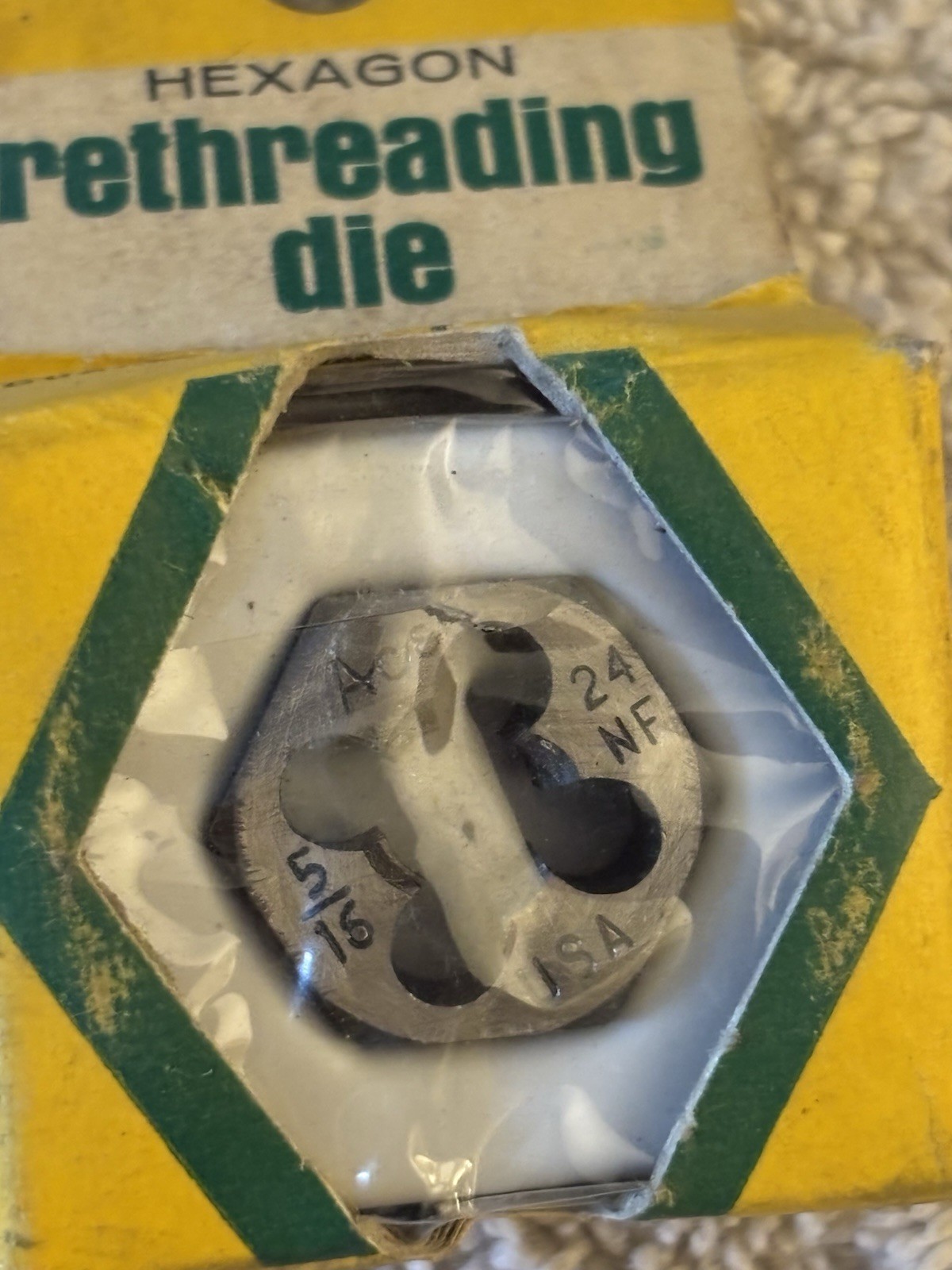 Vintage 5/16” NF Carbon Steel Hex Rethreading Die Ace Made In USA NEW OLD STOCK