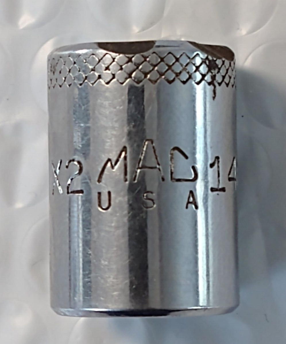 MAC TOOLS X2-14MM. 3/8″ DRIVE, 14MM. SOCKET, SHALLOW, 12 POINT *KNURLED*