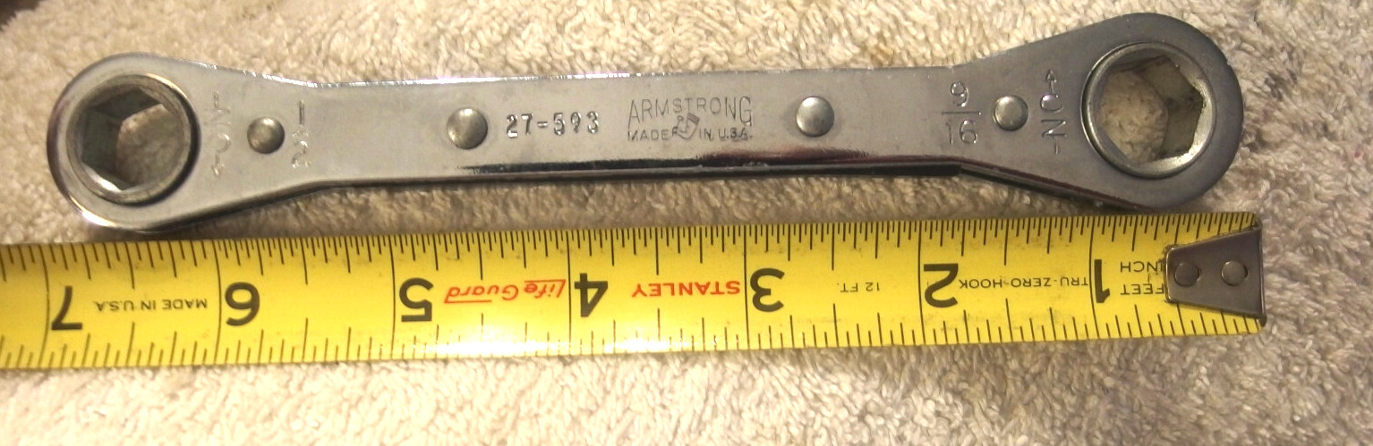 1/2 X 9/16″,27-593 Armstrong 6 Pt. USA Ratcheting Box End Wrench VTg tool,tag