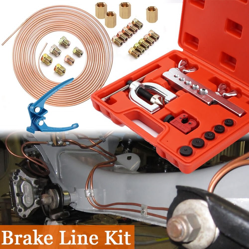 25 FT 3/16 Copper Coated Brake Line Tube Bender Single Double Flaring Tool KIt