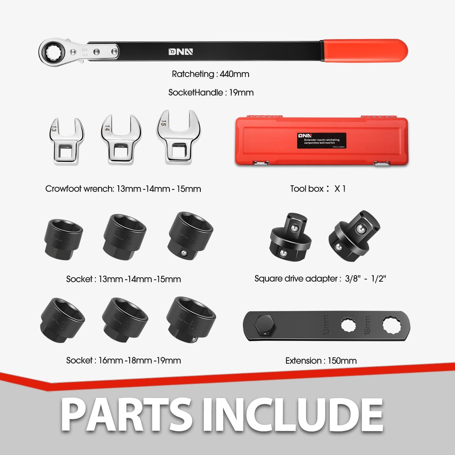 13Pcs Ratcheting Serpentine Belt Tool Set Removal Installation Tensioner Kit
