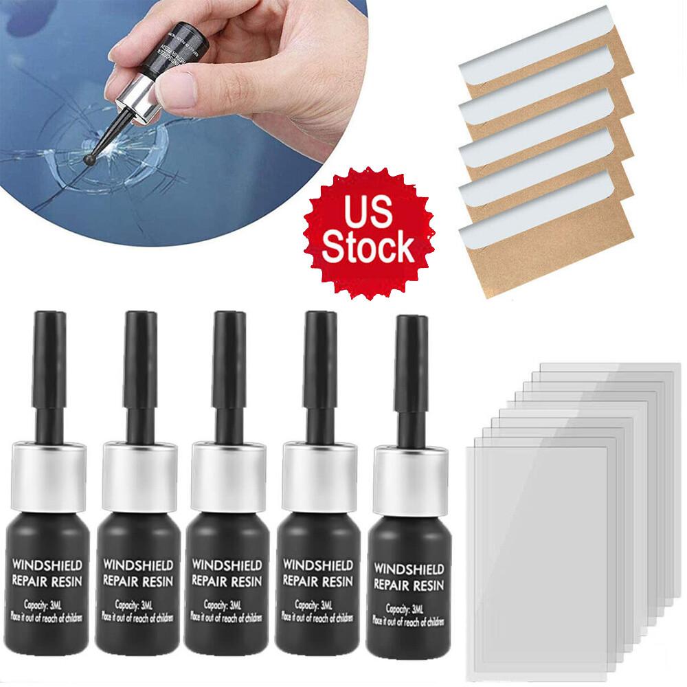Car Window Cracks Gone Glass Repair Fluid Windshield Repair Kit-5PCS Black/White