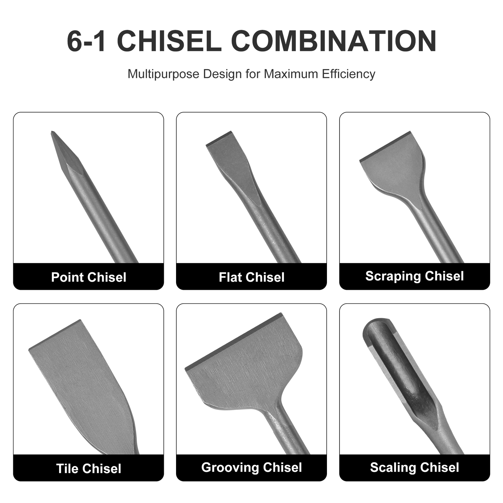 Chisel Kit Masonry Concrete Drill Bits, 40Cr Steel Rotary Hammer Tool 6 in 1 Set