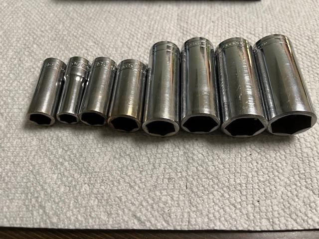 Vintage S-K Sherman-Klove 3/“ Drive SAE Deep Socket Set with Metal Case