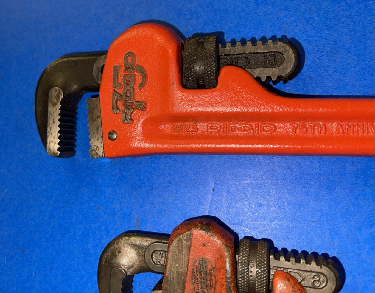 RIDGID TOOLS 2PC 10 INCH 75TH ANNIVERSARY & 8 INCH PIPE WRENCHES