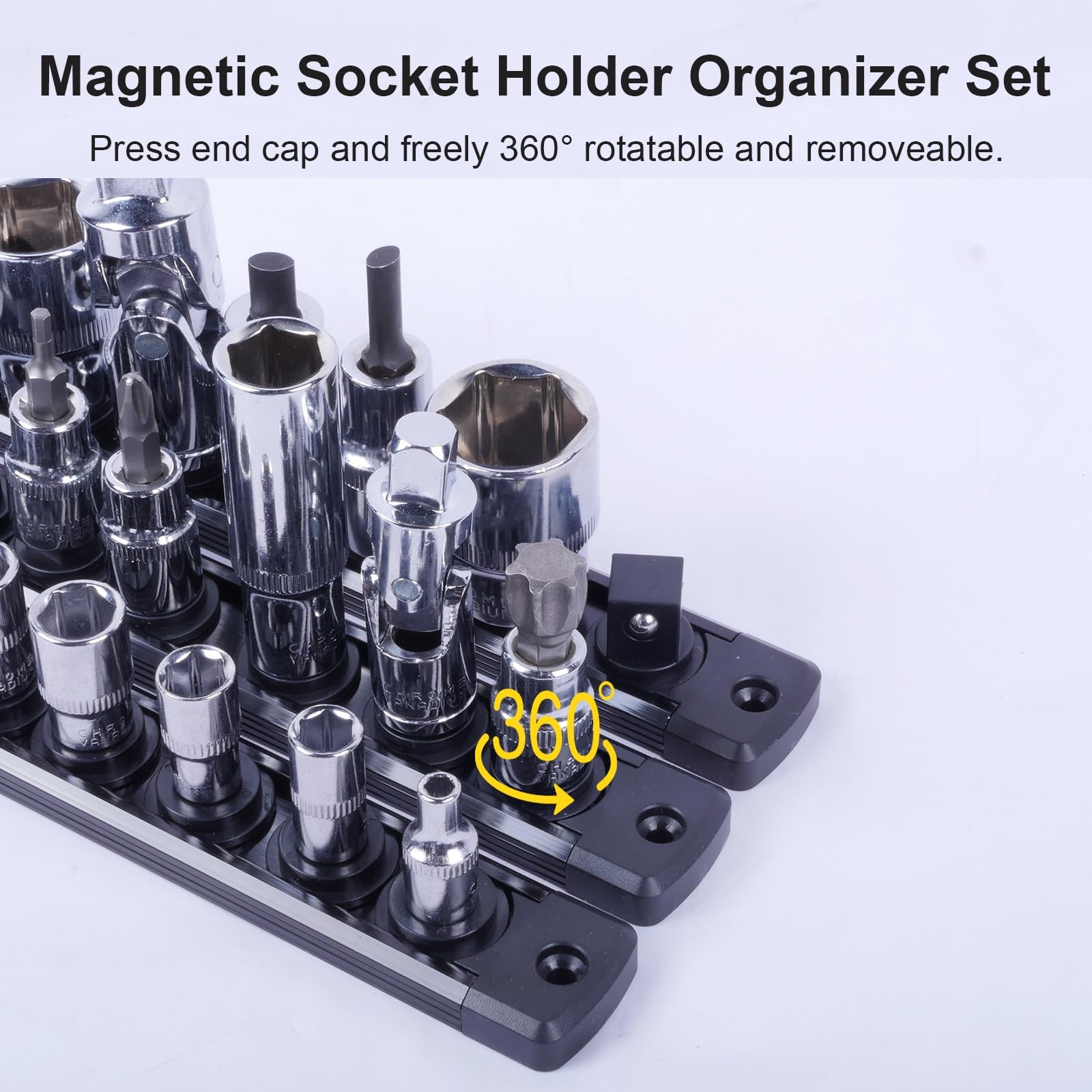 CXPRO Magnetic Socket Holder Organizer Set:3/8-Inch Drive 3/8, Black