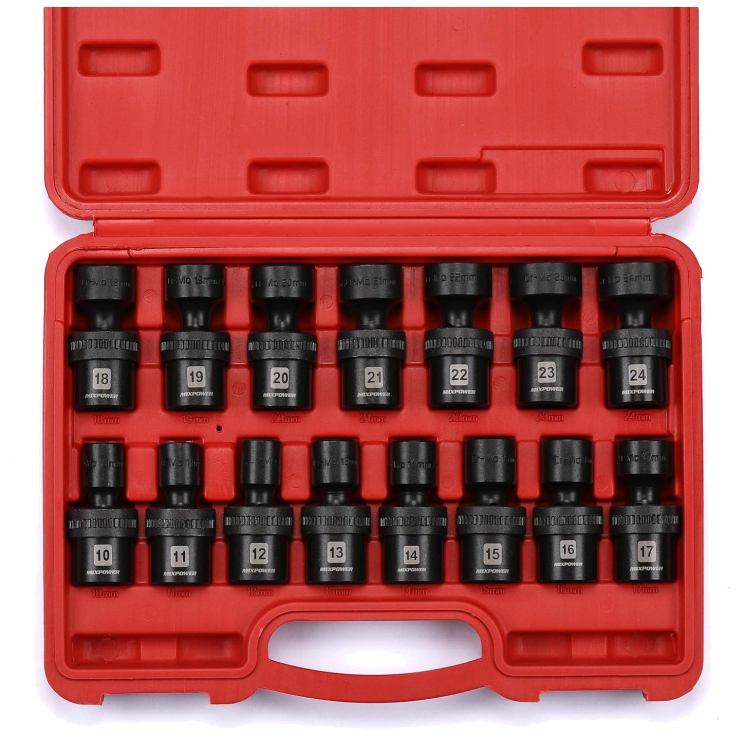 15-Piece Shallow Impact Socket Set, Metric, Swivel Head