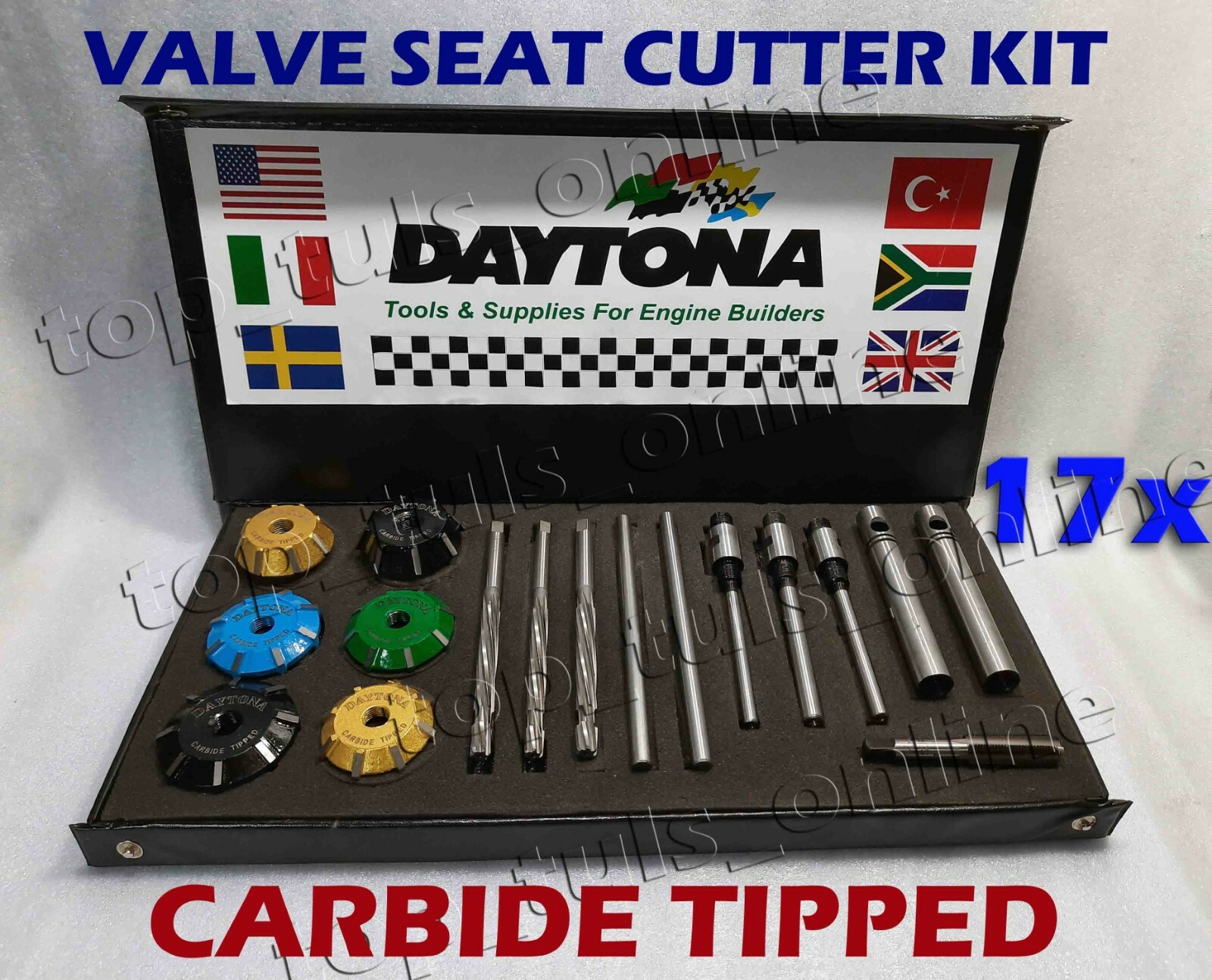 17x 3 Angle Cut Valve Seat Cutter Kit Carbide Tipped 2.02″-1660″-1750″-1.562″