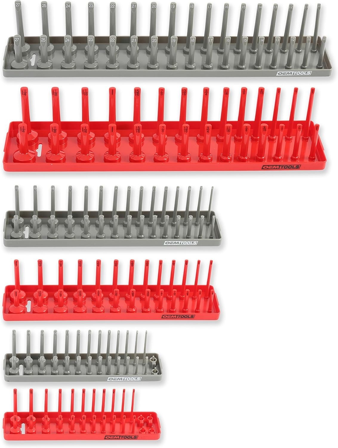 22413 6-Piece Socket Tray Set for SAE & Metric Storage – Red/Grey Design
