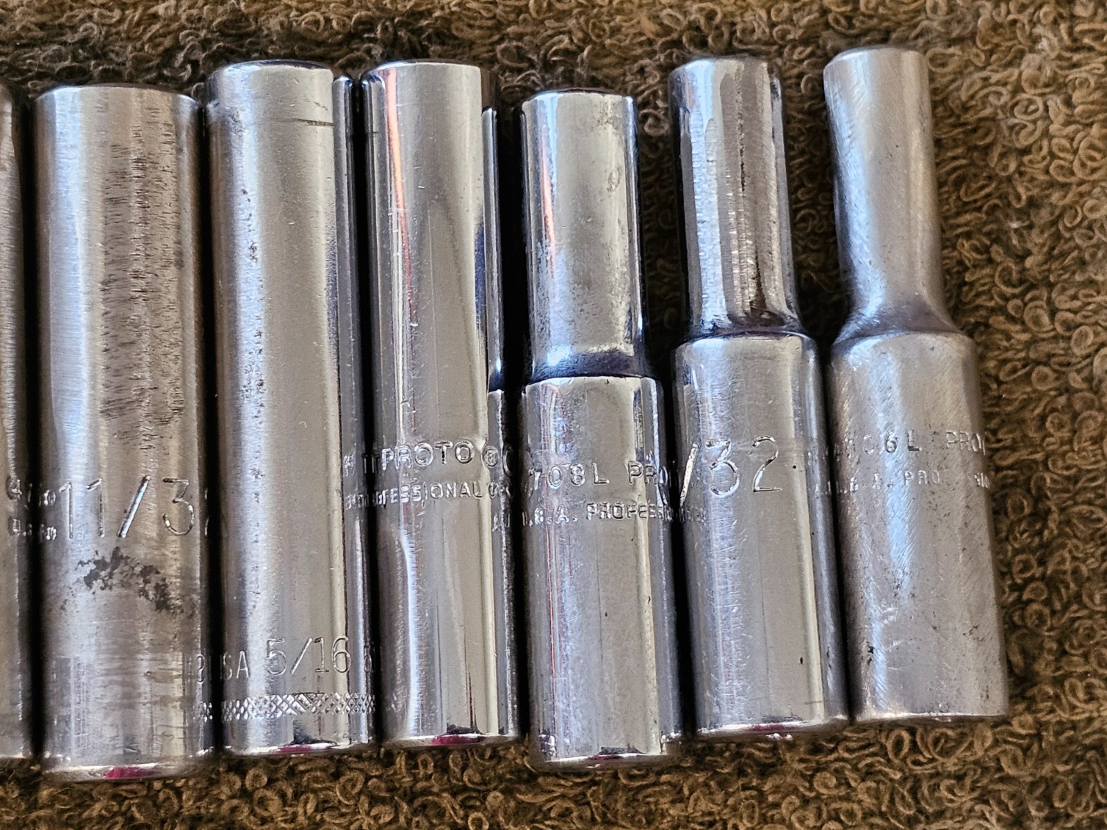 9 Proto Professional Deep Well Long Socket 1/4″ Drive Sae Set 1/2 3/8 3/16 4716L