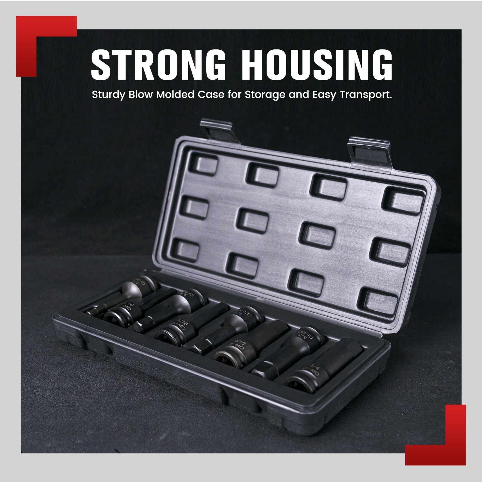 8 PCS 1/2 » Drive SAE Hex Impact Socket Set, 1/4″ to 3/4″, Master Impact,Cr-Mo
