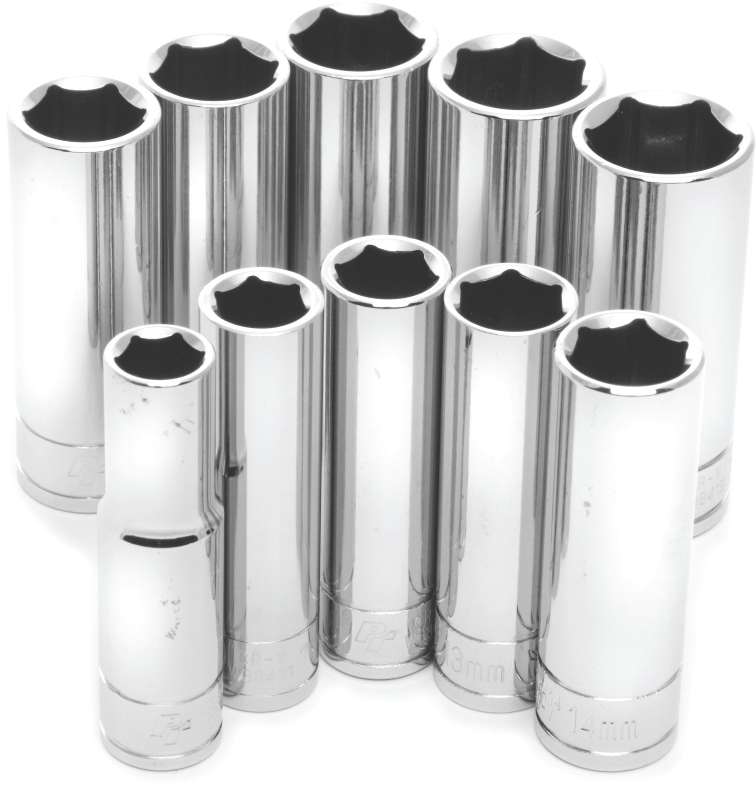 Performance Tool W38402 10Pc 3/8 Drive Metric Deep Socket Set Chrome