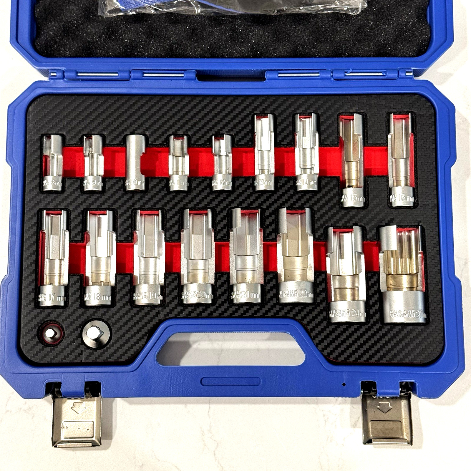 19PCS Diesel Injector Fuel Line Socket Set 8-27mm Flare Nut 3/8″ 1/2″ Drive, Glo