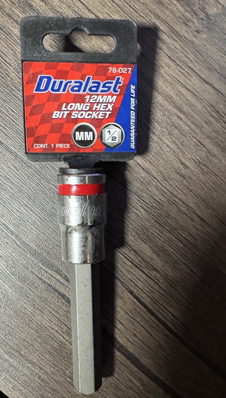Duralast 1/2-Inch Drive 12mm Hex Bit Extra Long Socket 76-027