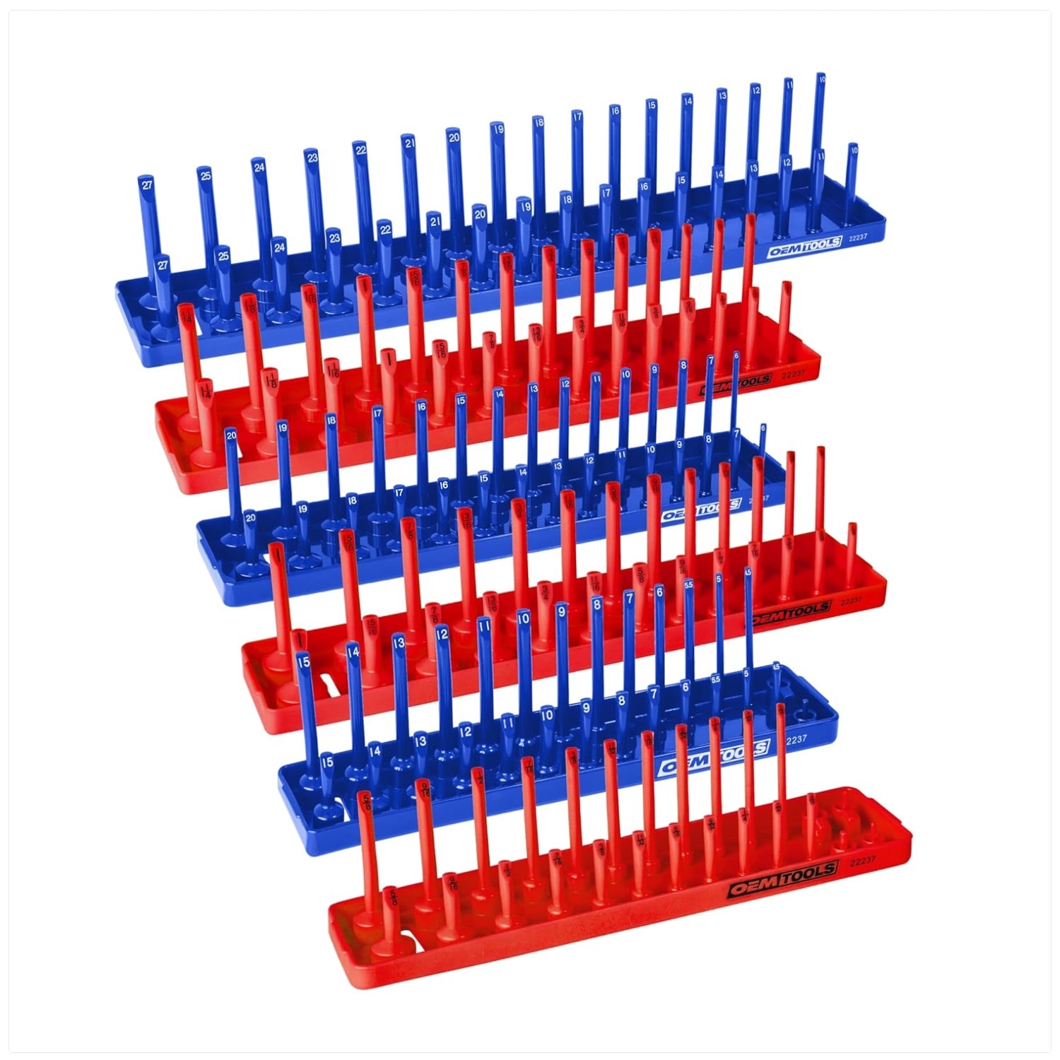 Durable 6-Piece Socket Organizer for SAE & Metric Tools – Unfinished Red & Blue